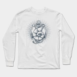 Anchor with Seashell Nautical Emblem. Vector illustration. Long Sleeve T-Shirt